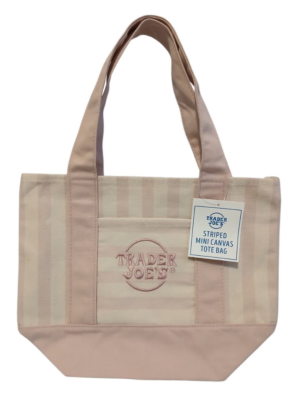 Trader Joe's striped mini canvas tote Pink